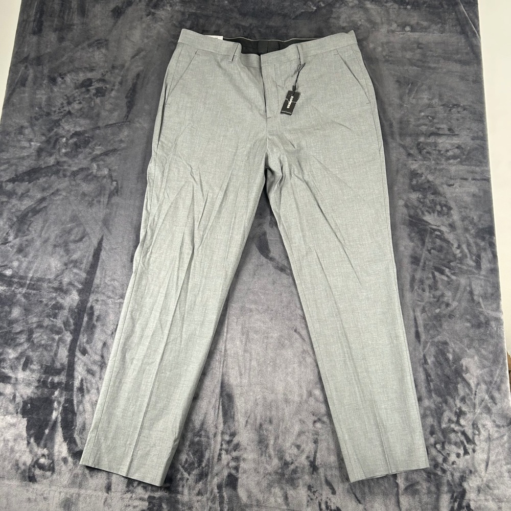 Express Dress Pants Mens 36x32 Gray Photographer Slim Fit Cotton Trousers